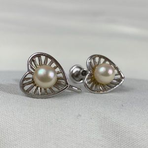 Vintage Heart  Culture Pearl Sterling KH Earrings